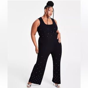 Nina Parker Black Rhinestone Trendy Plus Size Embellished Rib-Knit Pants Size 2X
